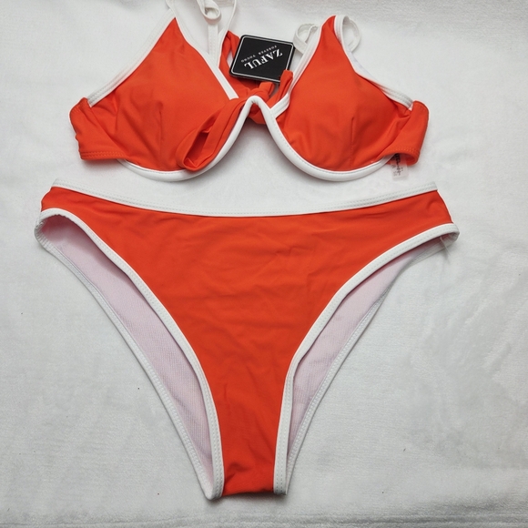 Zaful Orange and White Bikini Set with Underwire Support - Picture 1 of 3
